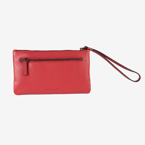 Monedero de piel para mujer, color rojo, Serie line leather. 19.5x10.5 cm