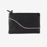 Monedero de piel para mujer, color negro, Serie line leather. 16x10 cm