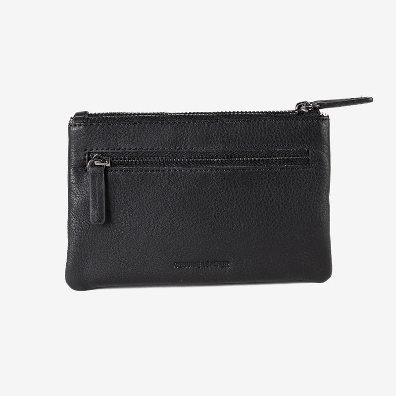 Monedero de piel para mujer, color negro, Serie line leather. 16x10 cm