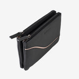 Monedero de piel para mujer, color negro, Serie line leather. 16x10 cm