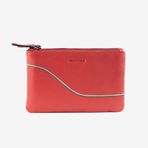 Leather wallet for women, red color, Line leather series. 16x10 cm