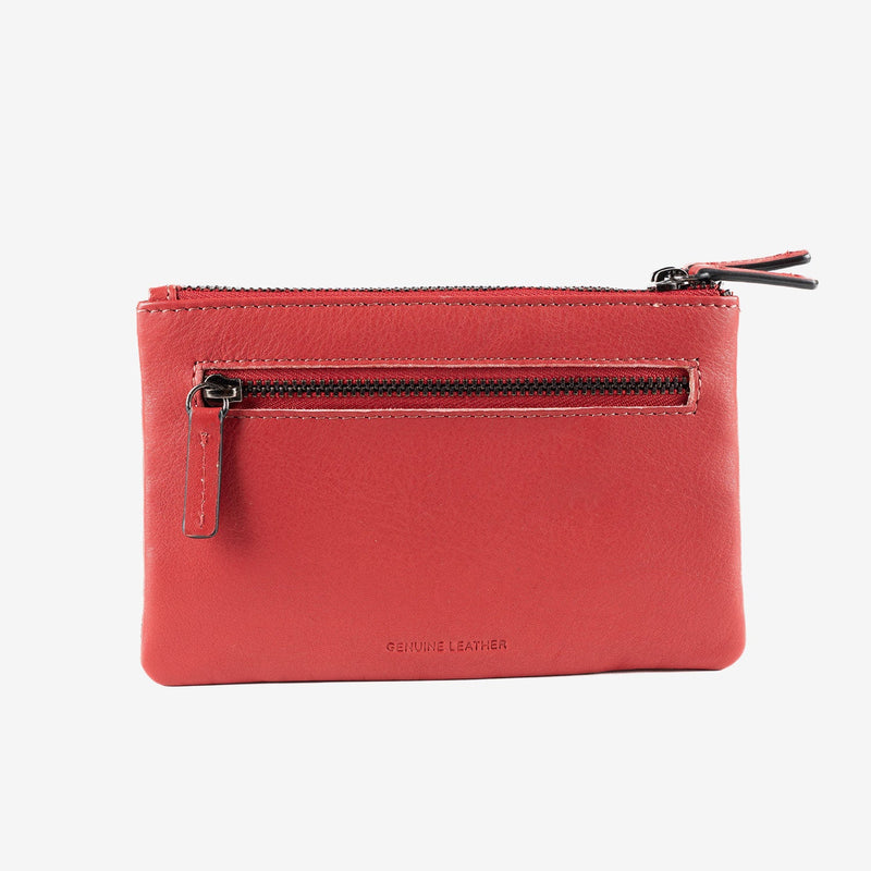 Monedero de piel para mujer, color rojo, Serie line leather. 16x10 cm