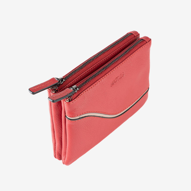 Monedero de piel para mujer, color rojo, Serie line leather. 16x10 cm