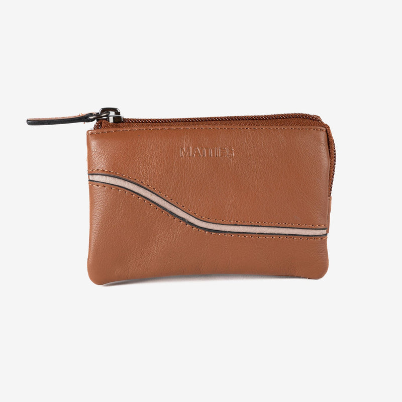 Monedero de piel para mujer, color cuero, Serie line leather. 12x07 cm