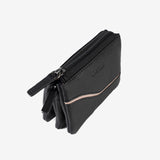 Monedero de piel para mujer, color negro, Serie line leather. 12x07 cm