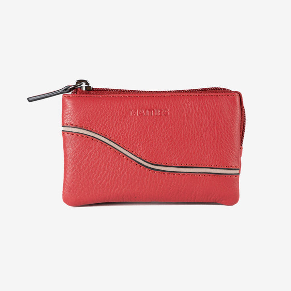 Monedero de piel para mujer, color rojo, Serie line leather. 12x07 cm