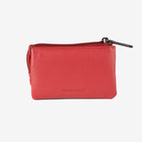 Leather wallet for women, red color, Line leather series. 12x07 cm