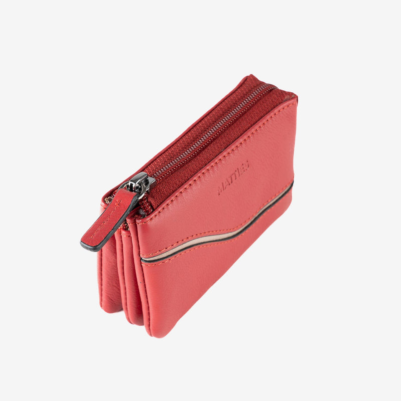 Leather wallet for women, red color, Line leather series. 12x07 cm