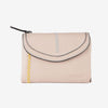 Billetero de piel para mujer, color beig, Serie stitch leather. 13.5x9.5 cm