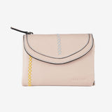 Leather wallet for women, beige color, Stitch leather series. 13.5x9.5 cm