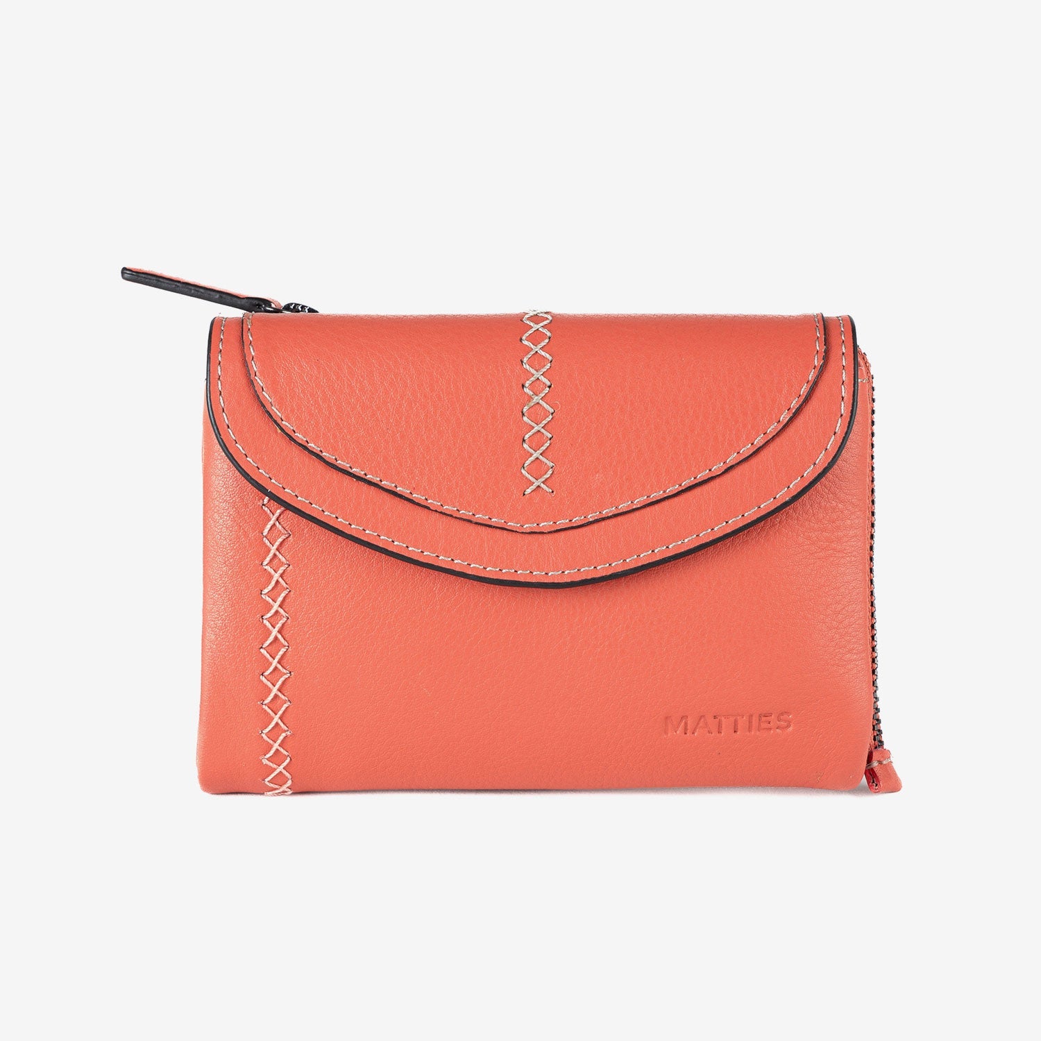 Billetero de piel para mujer, color rosa, Serie stitch leather. 13.5x9.5 cm