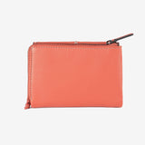 Leather wallet for women, pink color, Stitch leather series. 13.5x9.5 cm