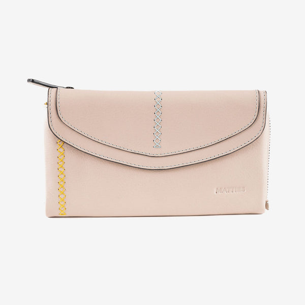 Billetero de piel para mujer, Serie stitch leather. 19x10 cm