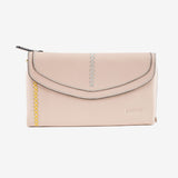 Leather wallet for women, beige color, Stitch leather series. 19x10 cm