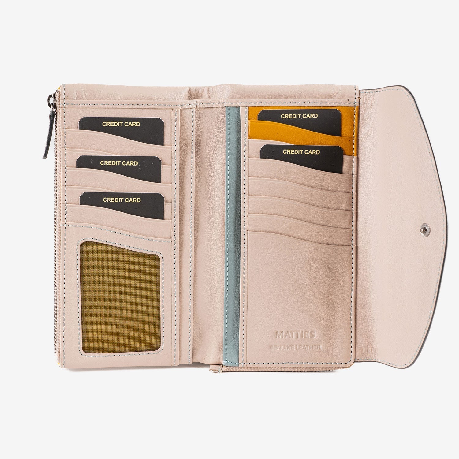 Billetero de piel para mujer, Serie stitch leather. 19x10 cm