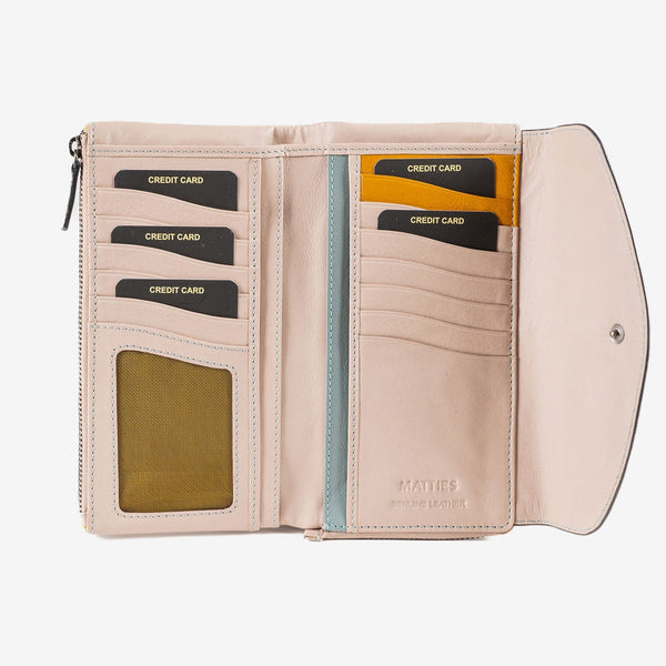Billetero de piel para mujer, Serie stitch leather. 19x10 cm