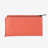 Leather wallet for women, pink color, Stitch leather series. 19x10 cm