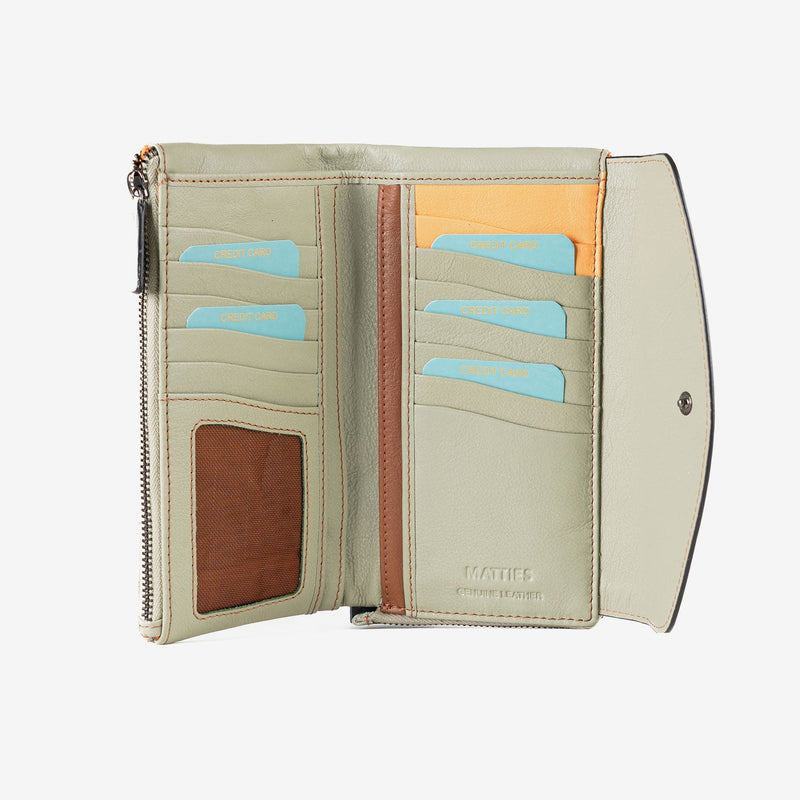 Billetero de piel para mujer, Serie stitch leather. 19x10 cm