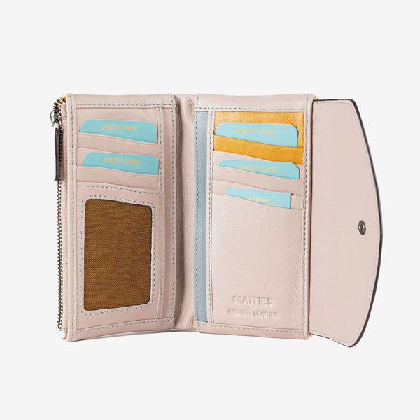 Cartera de piel para mujer, Serie stitch leather. 17x10 cm