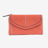 Leather wallet for women, pink color, Stitch leather series. 17x10 cm