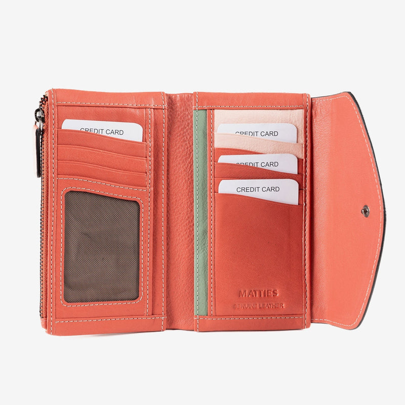 Cartera de piel para mujer, Serie stitch leather. 17x10 cm