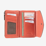 Leather wallet for women, pink color, Stitch leather series. 17x10 cm