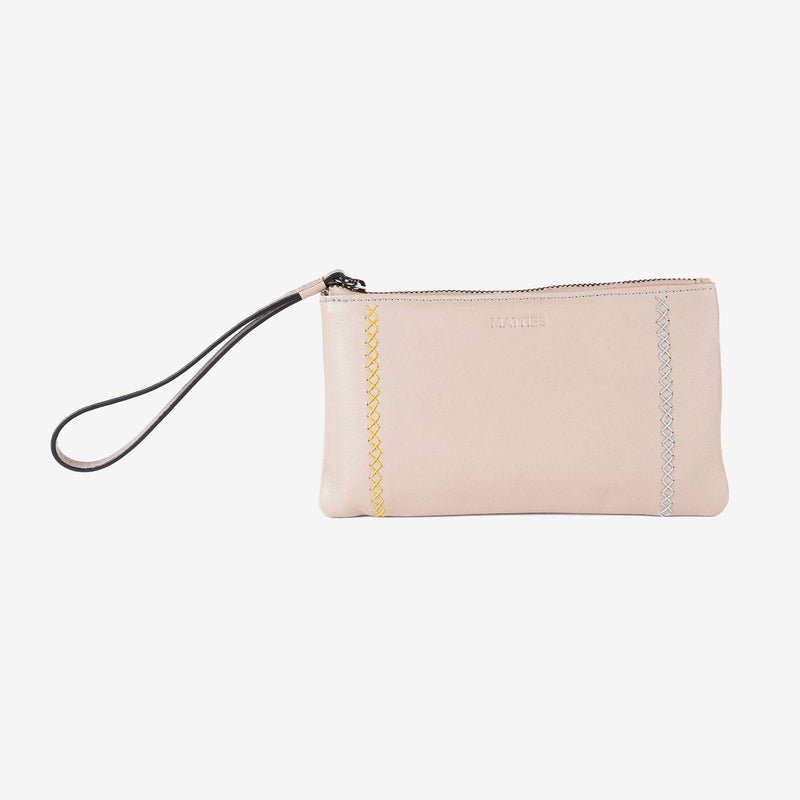 Leather wallet for women, beige color, Stitch leather series. 19.5x10.5 cm