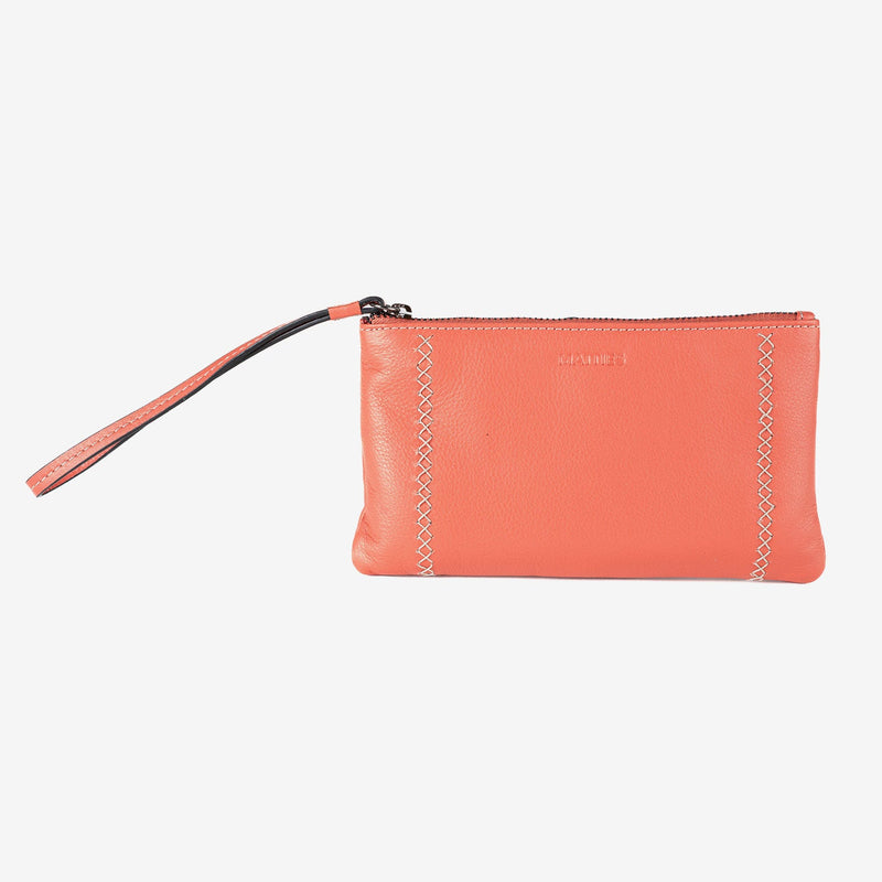 Leather wallet for women, pink color, Stitch leather series. 19.5x10.5 cm