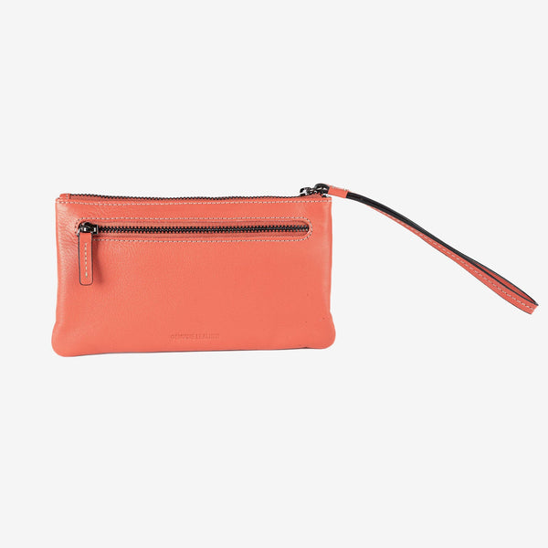 Monedero de piel para mujer, color rosa, Serie stitch leather. 19.5x10.5 cm