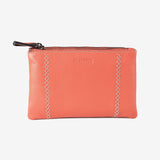 Leather wallet for women, pink color, Stitch leather series. 16x10 cm