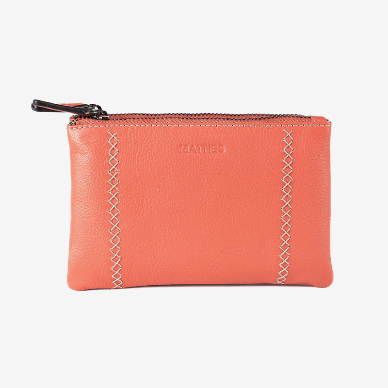 Monedero de piel para mujer, color rosa, Serie stitch leather. 16x10 cm