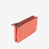 Leather wallet for women, pink color, Stitch leather series. 16x10 cm