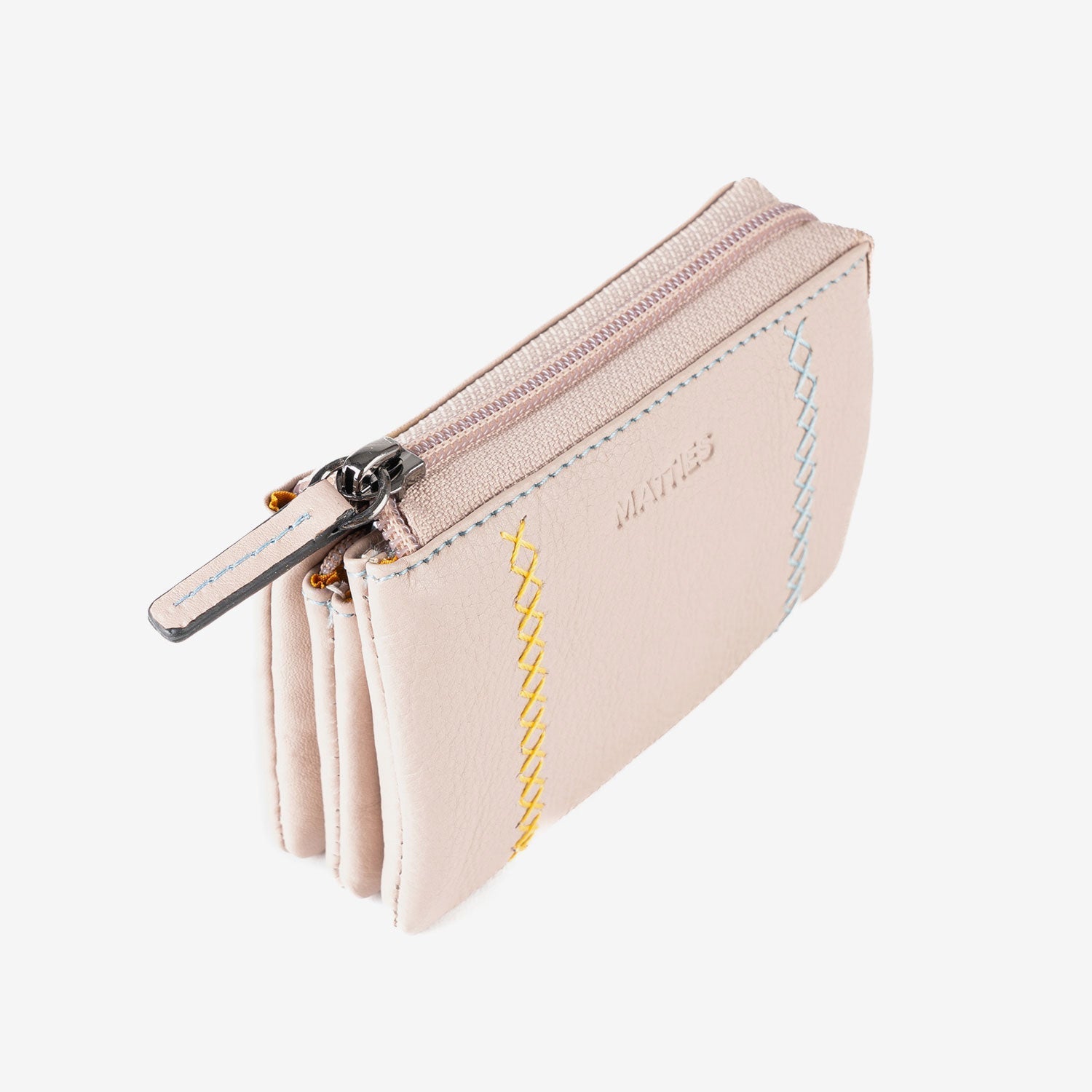 Monedero de piel para mujer, Serie stitch leather. 12x07 cm