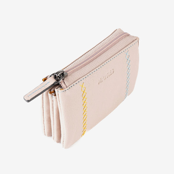 Monedero de piel para mujer, Serie stitch leather. 12x07 cm