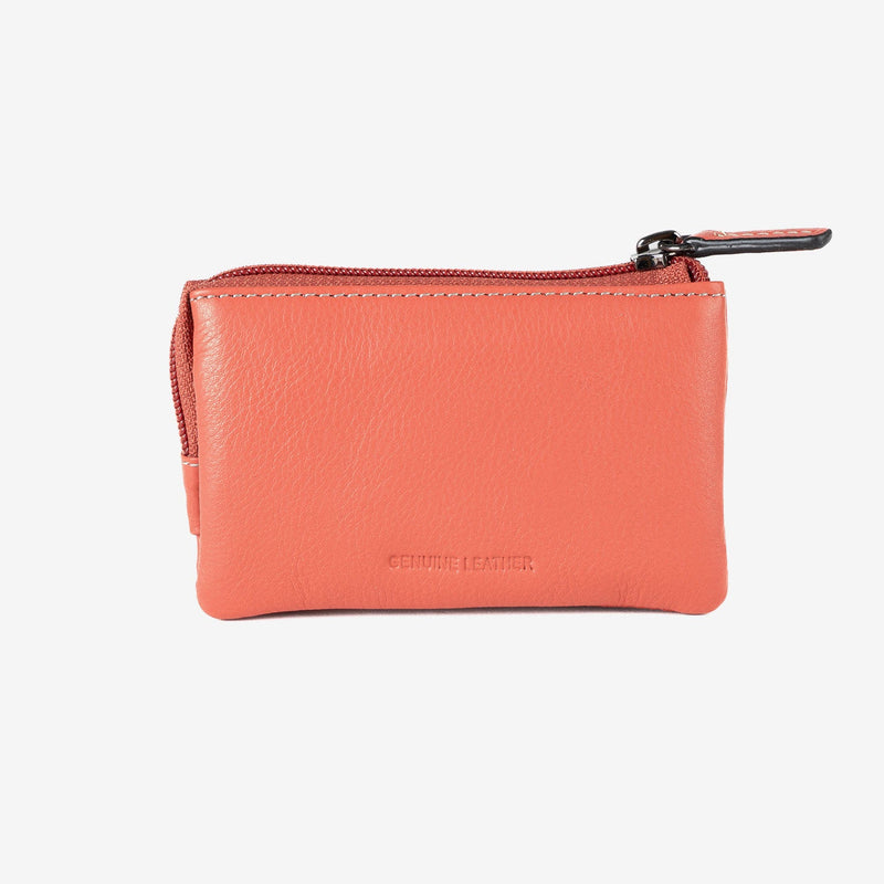 Monedero de piel para mujer, color rosa, Serie stitch leather. 12x07 cm