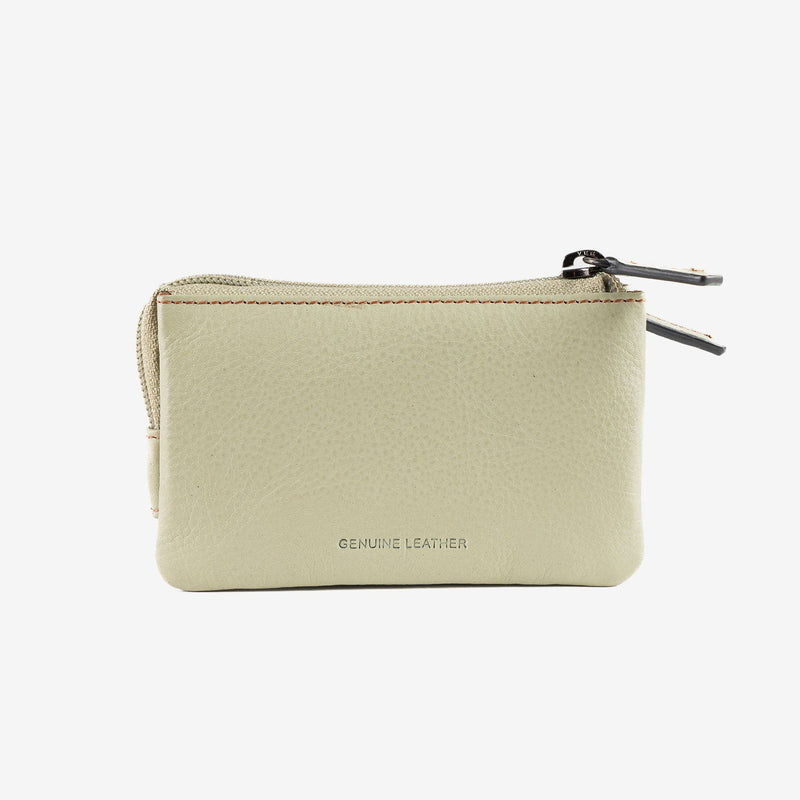 Monedero de piel para mujer, color verde, Serie stitch leather. 12x07 cm