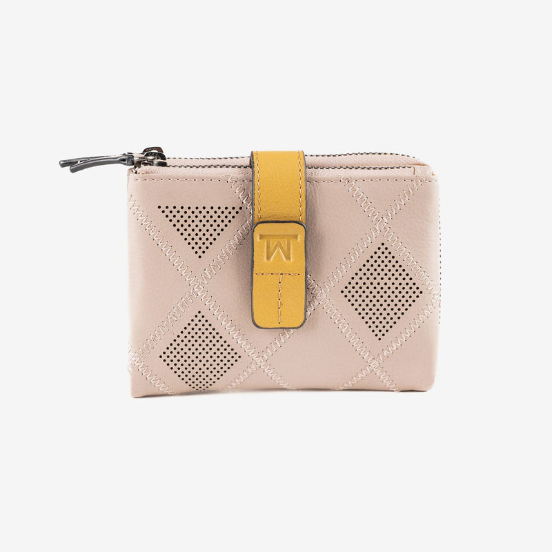 Leather wallet for women, beige color, Laser leather series. 12.5x09 cm