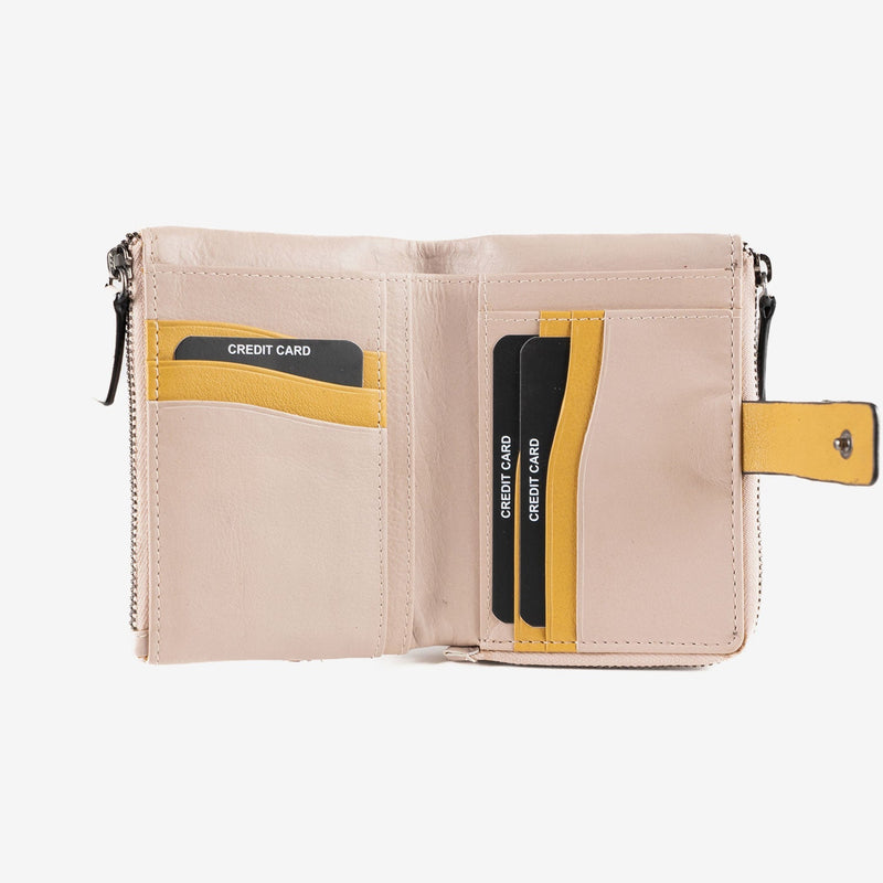 Billetero de piel para mujer, Serie laser leather. 12.5x09 cm