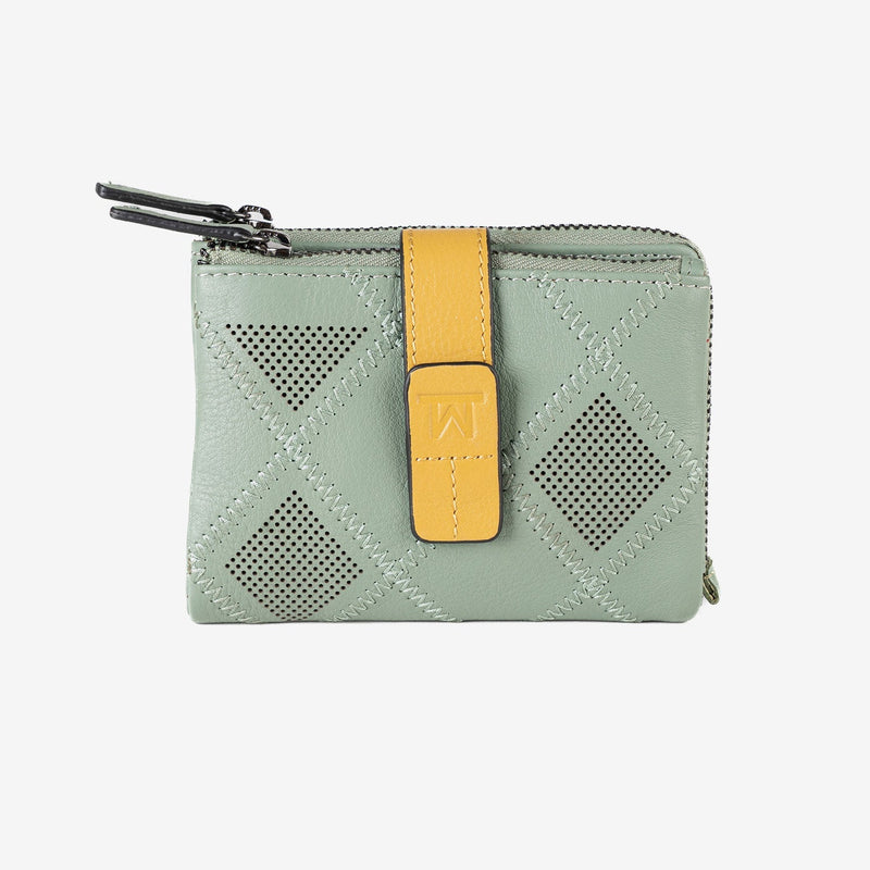 Billetero de piel para mujer, Serie laser leather. 12.5x09 cm