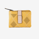 Leather wallet for women, mustard color, Laser leather series. 12.5x09 cm