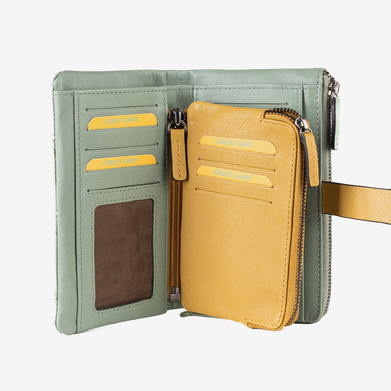 Billetero de piel para mujer, Serie laser leather. 16.5x9.5 cm