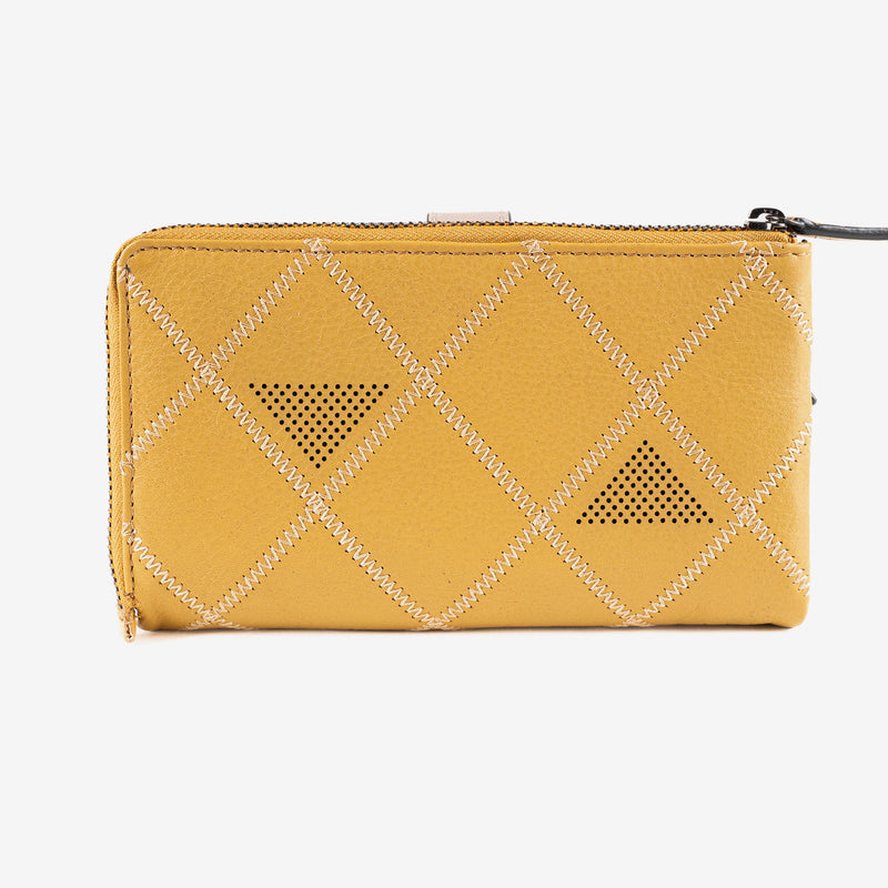 Leather wallet for women, mustard color, Laser leather series. 16.5x9.5 cm