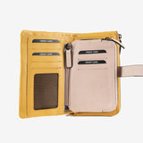 Leather wallet for women, mustard color, Laser leather series. 16.5x9.5 cm