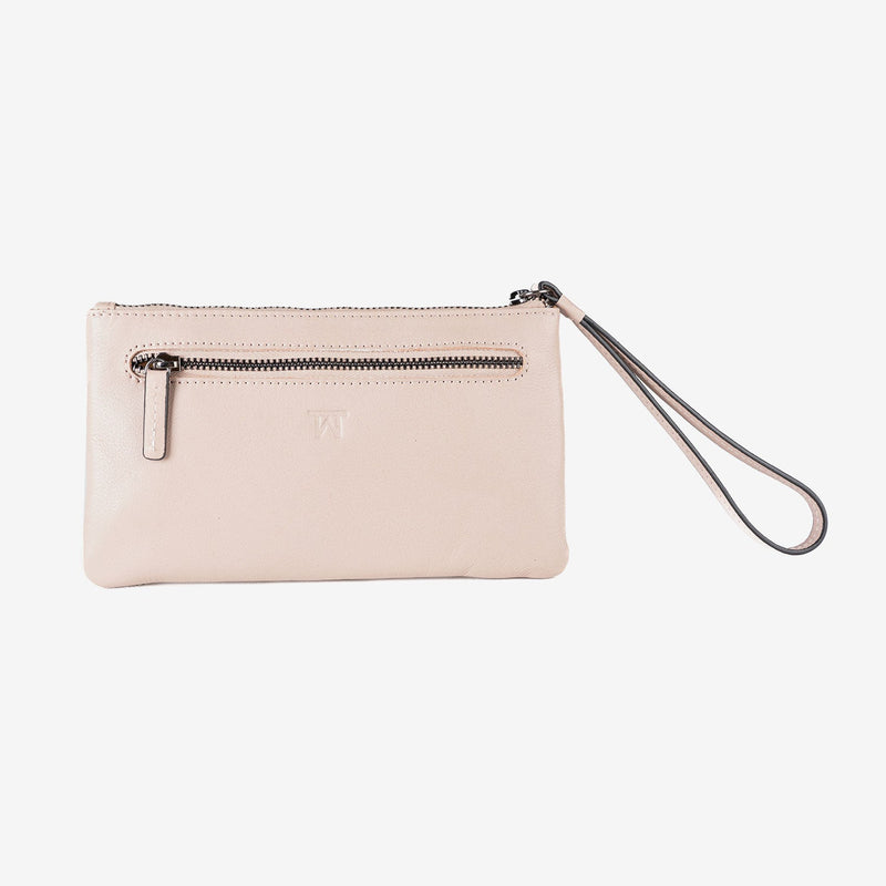 Monedero de piel para mujer, color beig, Serie laser leather. 19.5x10.5 cm