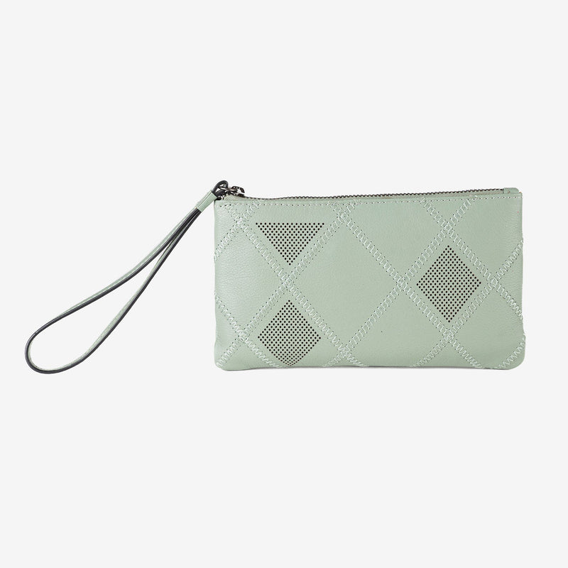 Monedero de piel para mujer, color verde, Serie laser leather. 19.5x10.5 cm