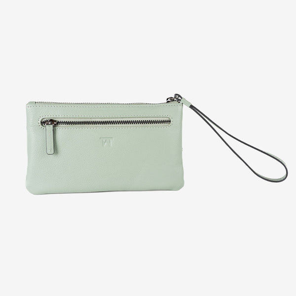 Monedero de piel para mujer, color verde, Serie laser leather. 19.5x10.5 cm