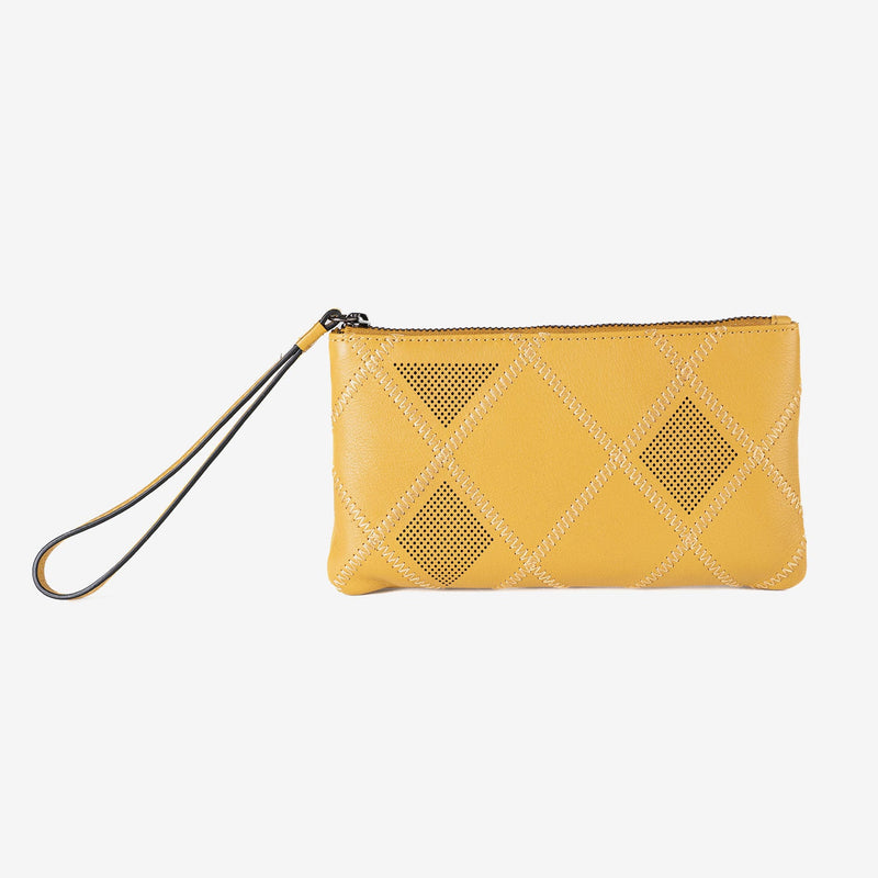 Leather wallet for women, mustard color, Laser Leather series. 19.5x10.5 cm