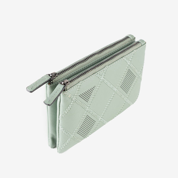 Leather wallet for women, green color, Laser leather series. 16x10 cm