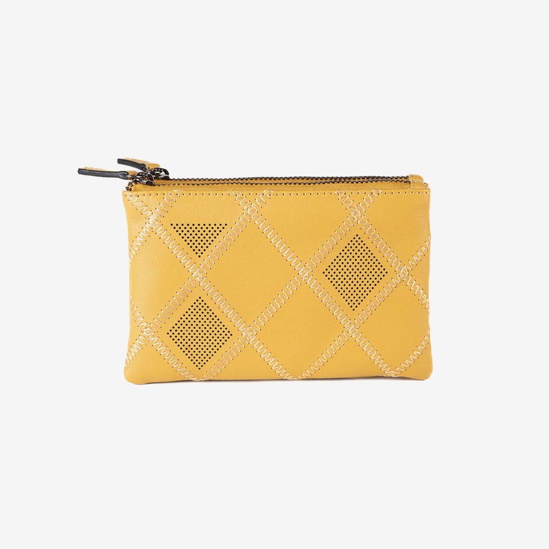 Leather wallet for women, mustard color, Laser leather series. 16x10 cm