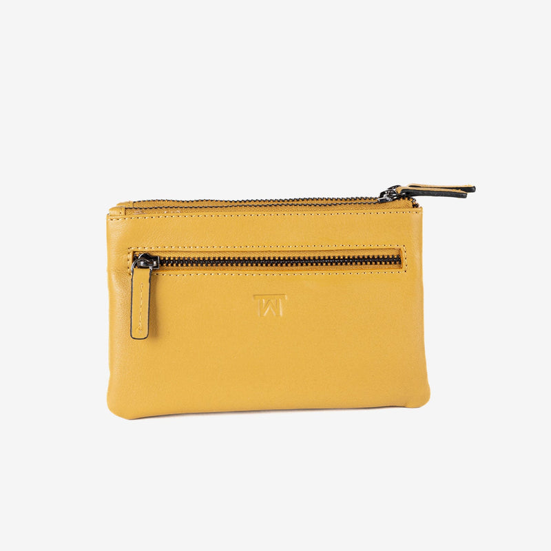 Leather wallet for women, mustard color, Laser leather series. 16x10 cm